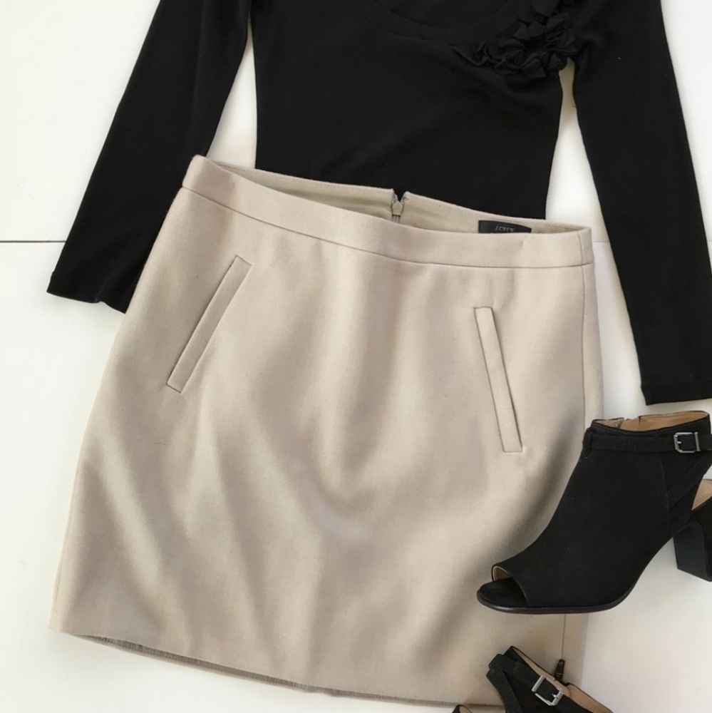 J.CREW Tan Wool Double Zipper Pocket Skirt Size 8